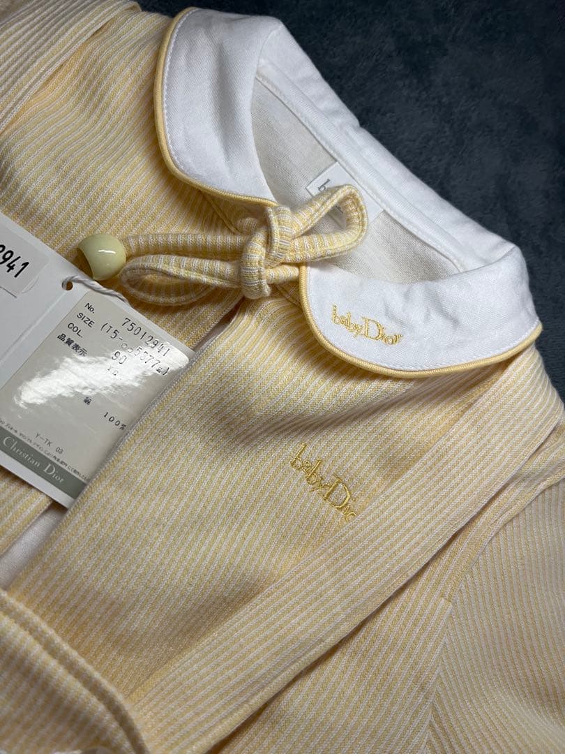 新品未使用90cm baby Dior イエロー ストライプロンパース