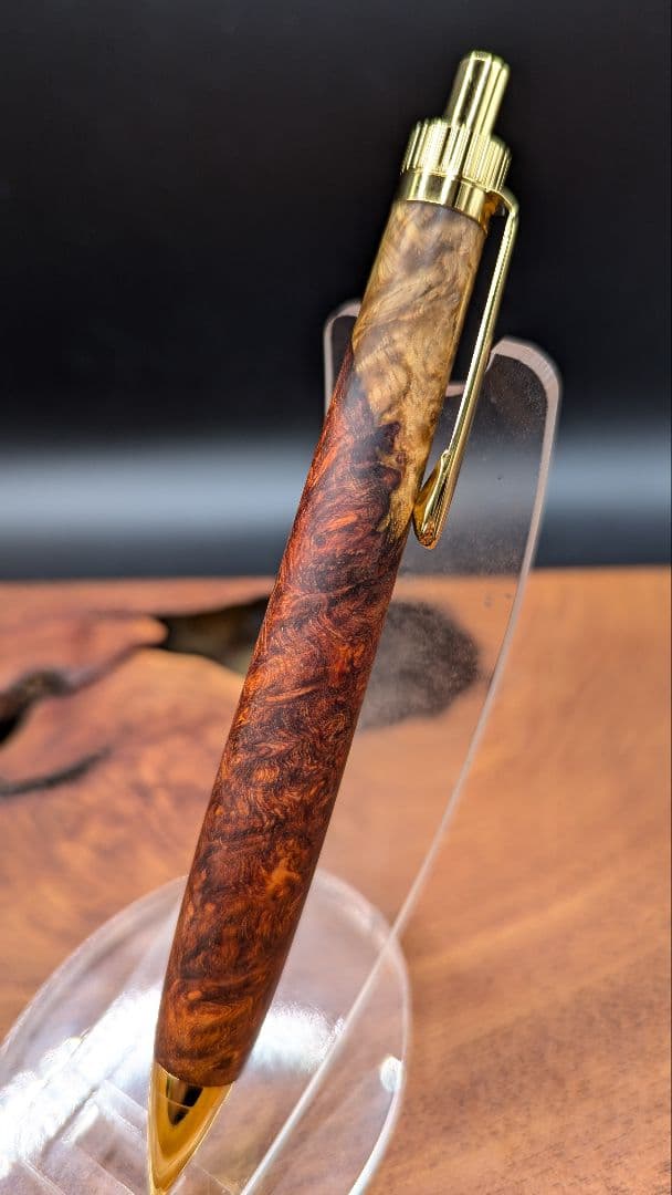 625超極上　本花梨　紅白　瘤杢　木軸シャーペン　ボールペン
