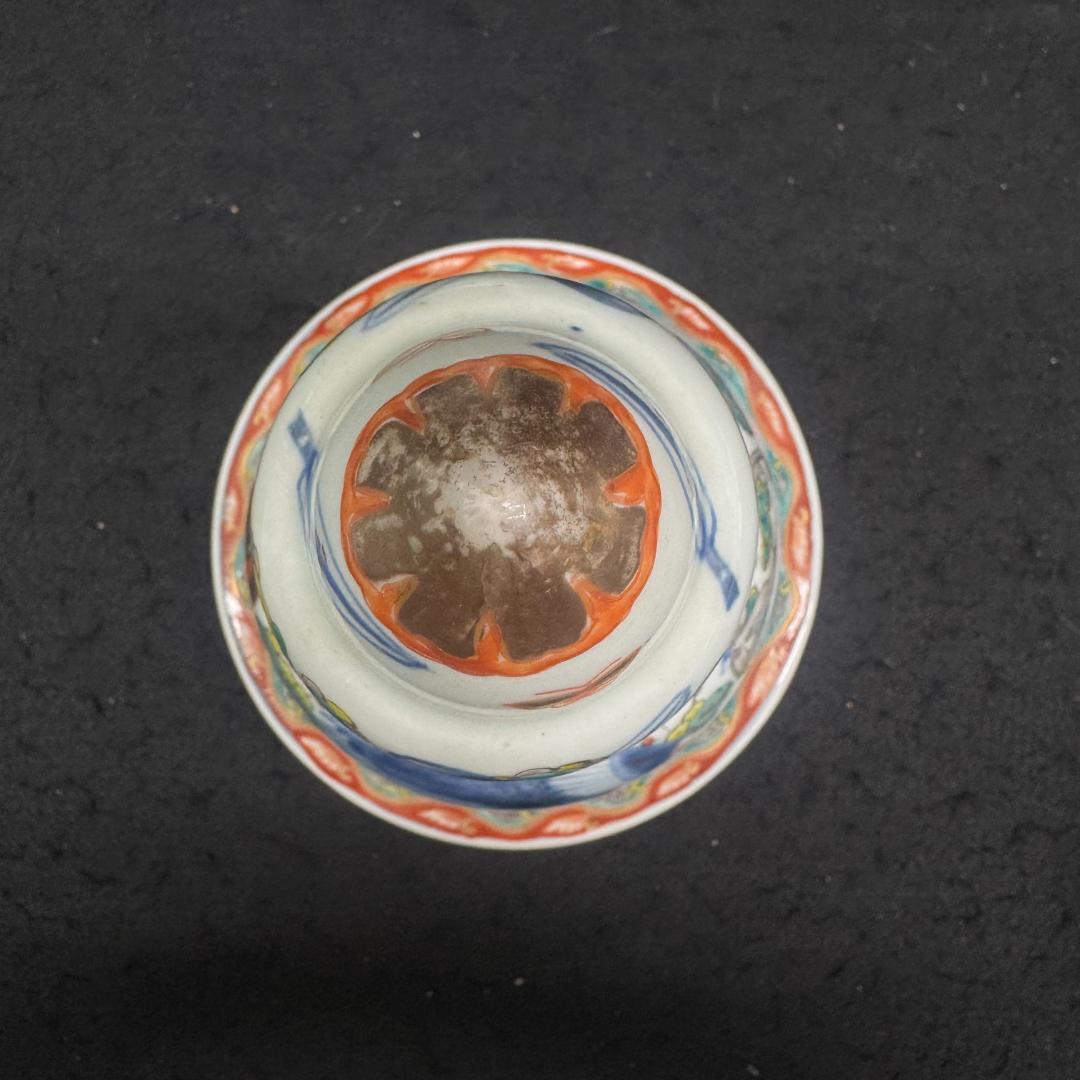 江戸時代中期　古伊万里色絵風景亀鶴図壺　沈香壷　　古美術　骨董品