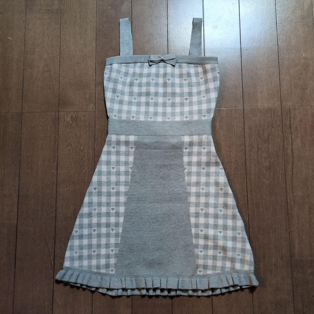 ハニーミュウ バックリボン×ギンガムハートアンサンブルワンピース グレー XS
