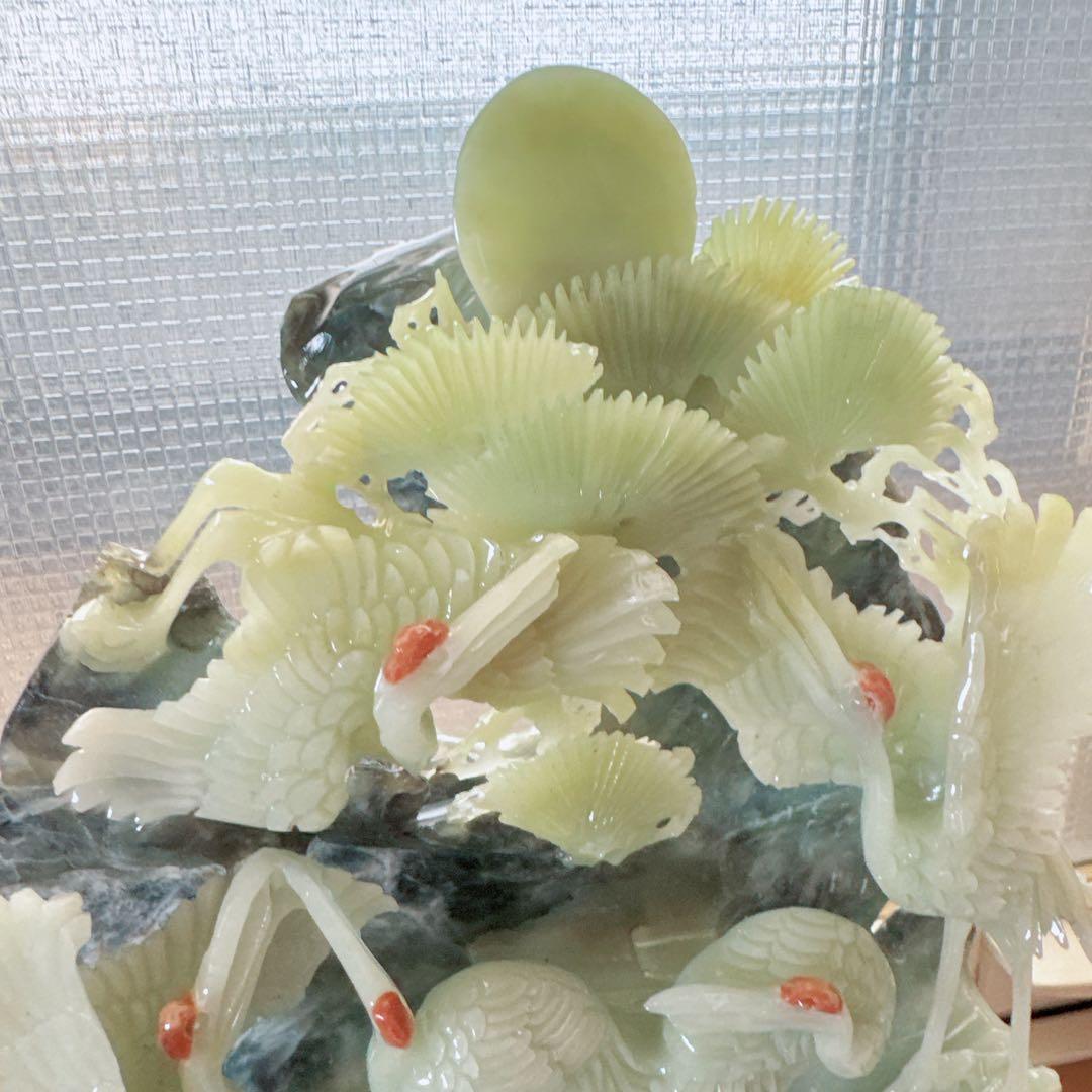 天然石★アフガニスタン玉石★鶴の彫刻★置物★美術品★台座付き