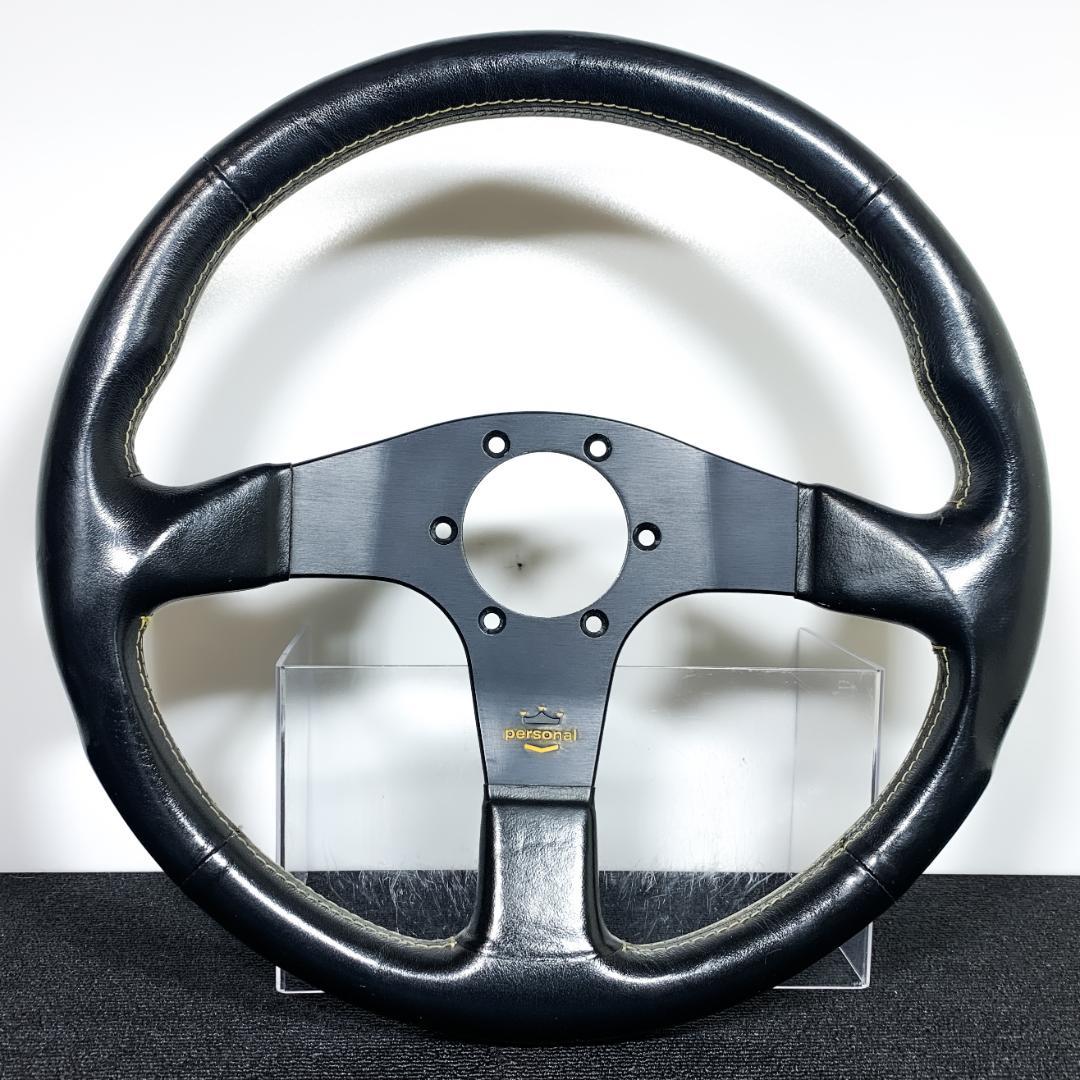 パーソナル レザーステアリング イエローステッチ 34パイ 当時物 希少