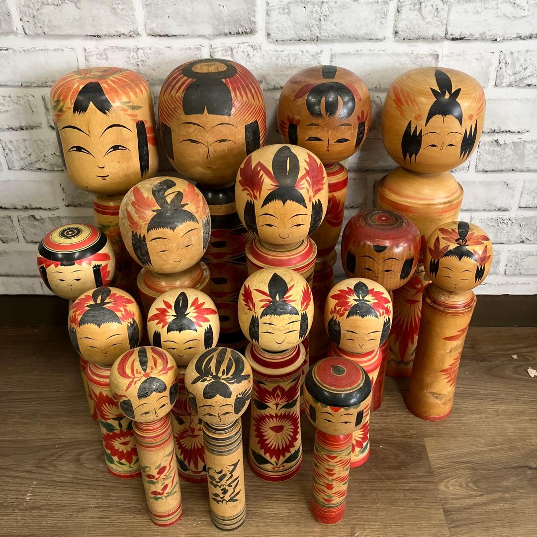 D-3 昭和レトロ 木製 こけし 小芥子 16体セット まとめ売り 日本人形