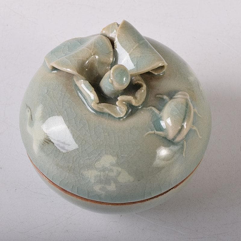 韓国人間文化財　柳海剛(柳根瀅)作　高麗青磁　蜜柑型　香合　C　7610