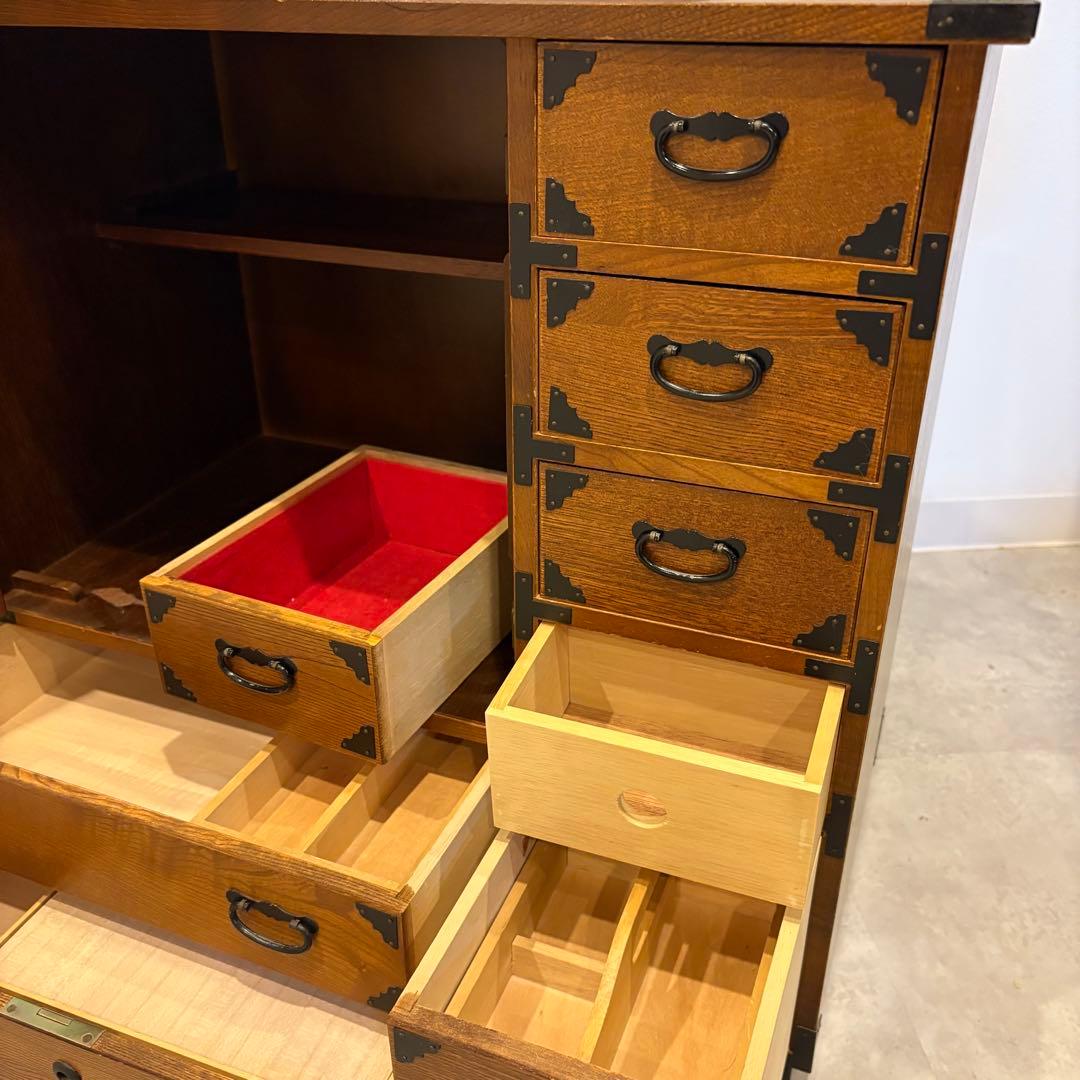 茶箪笥　和箪笥　収納棚　小箪笥　ガラス扉付き　レトロ　茶棚