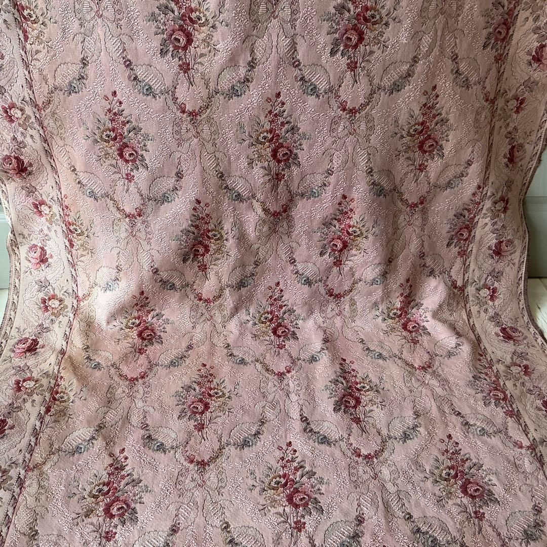 【大判】フランスアンティーク　ジャガード織り　ジャカード　生地　サーモンピンク