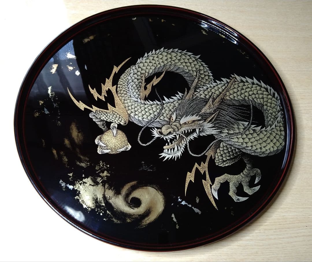 輪島塗沈金　お盆【龍】