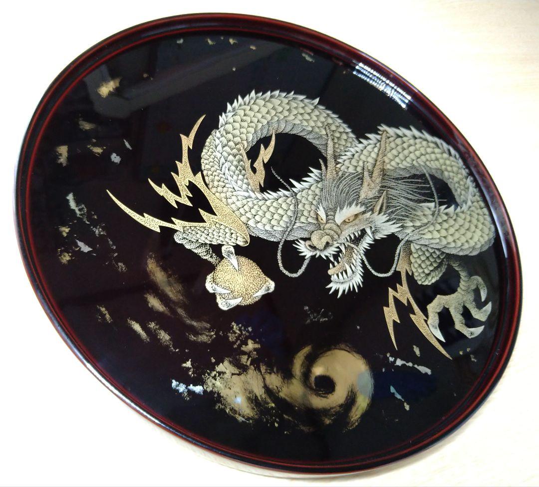 輪島塗沈金　お盆【龍】