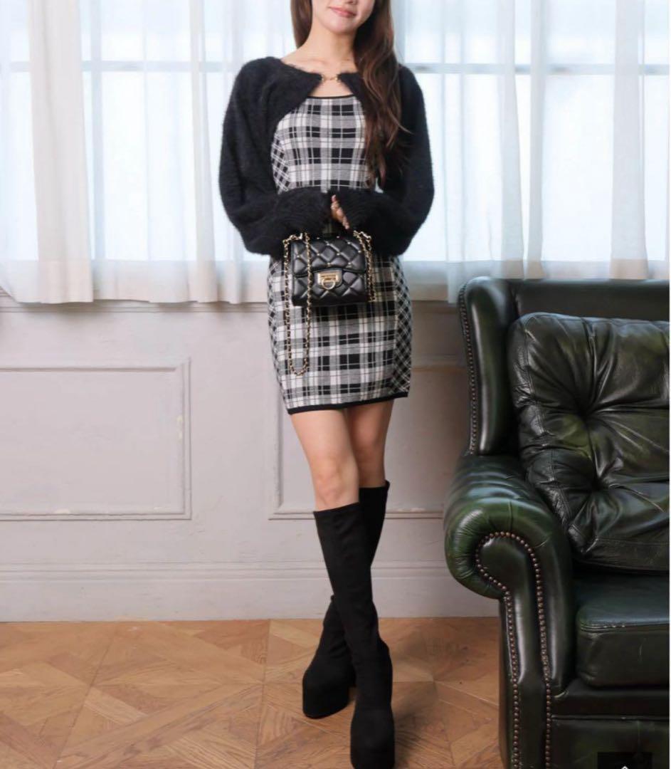 【形が選べる】フェザーチェックアンサンブルワンピース*タイトスカートタイプ