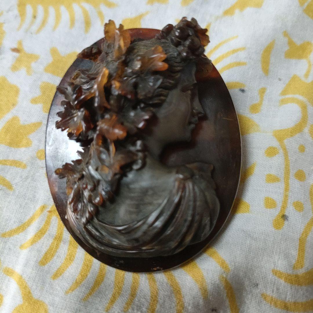 エボナイトアンティーク女性横顔ブローチ