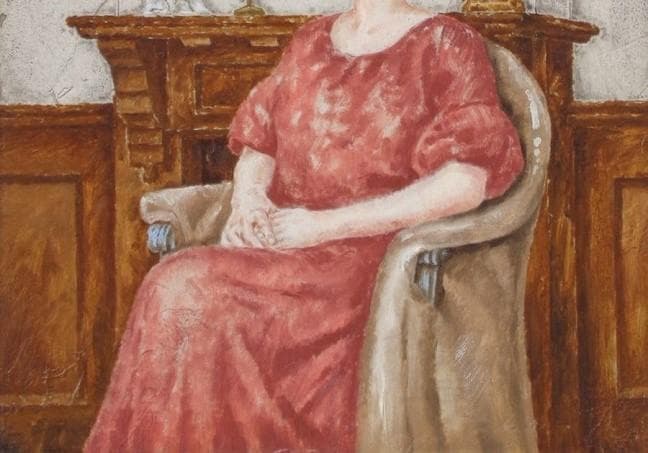 円池茂『赤衣の婦人』6号 シェル美術賞展三席入賞 フランス ル・サロン入選