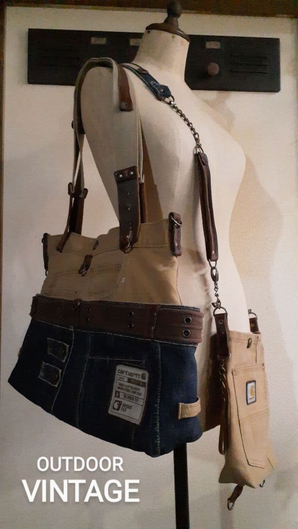デニムリメイク★★★OUOUTDOOR VINTAGE 肩掛けトート&腰袋付き