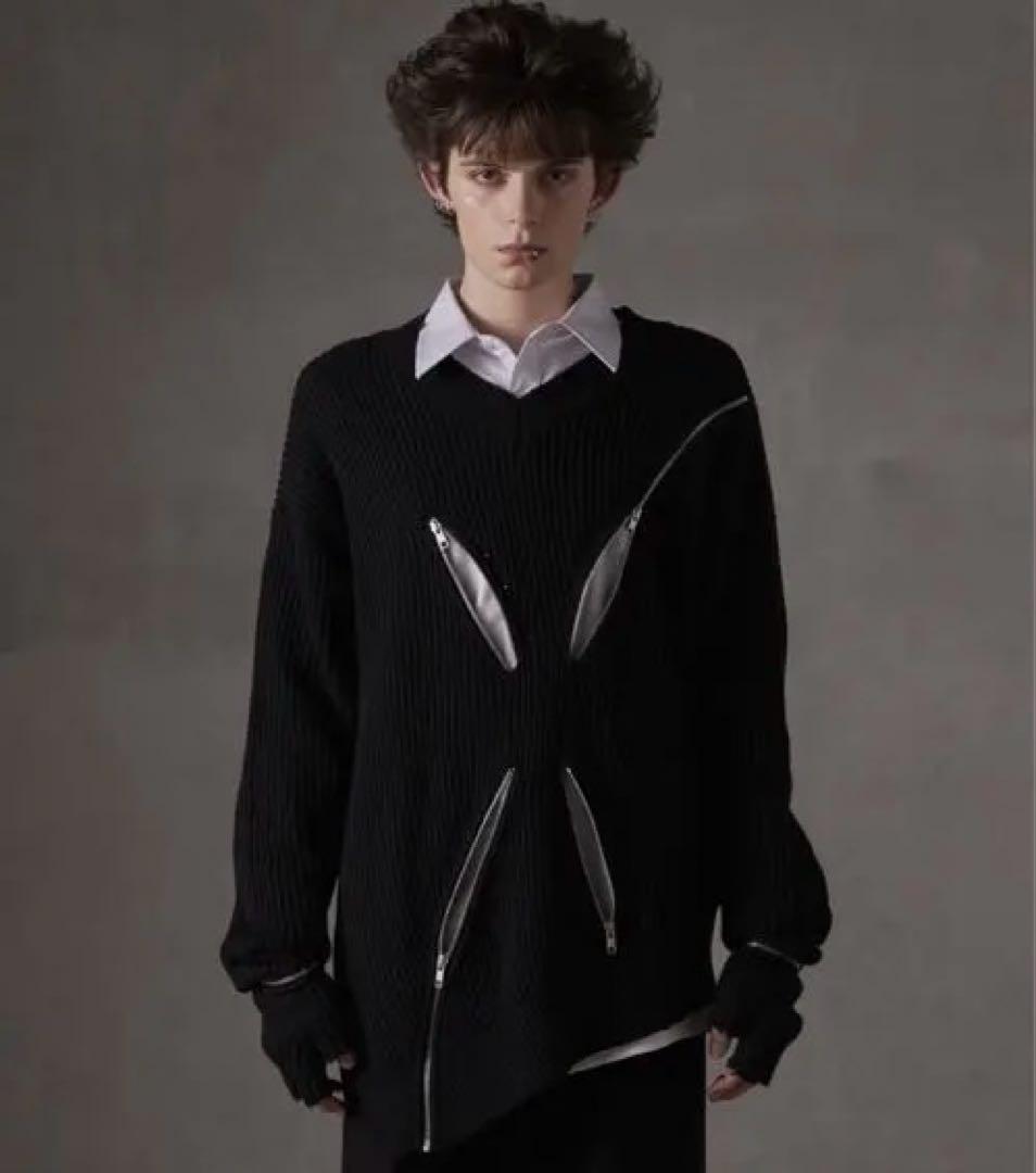 GRANCY ジップデザインアシンメトリーニット　Mサイズ