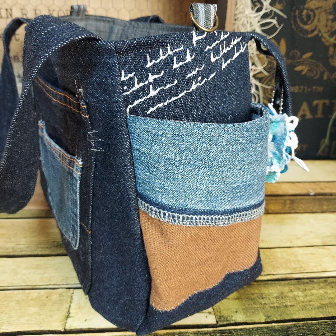 【MINMI】刺繍デニムバック　No.664　デニムリメイク