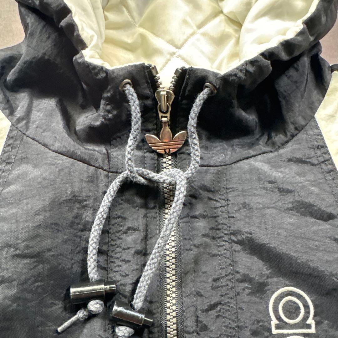 adidas古着90s 中綿フードジャケット トレフォイル刺繍ロゴY2K U7