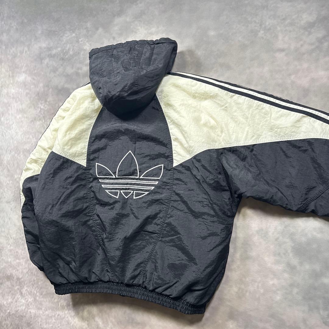 adidas古着90s 中綿フードジャケット トレフォイル刺繍ロゴY2K U7