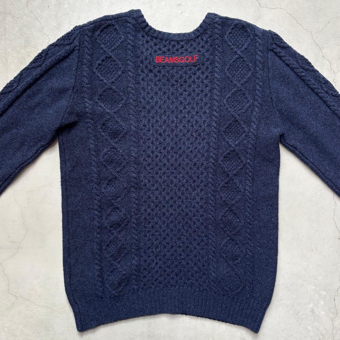 BEAMS GOLF ビームスゴルフ ウール混 クルーネックニットセーター ロゴ