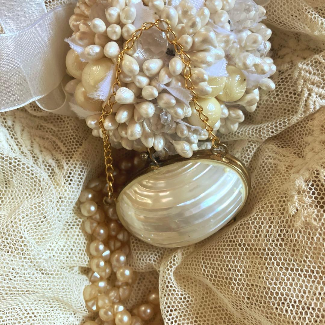 フランスアンティークマザーオブパール　白蝶貝　チェーン付き