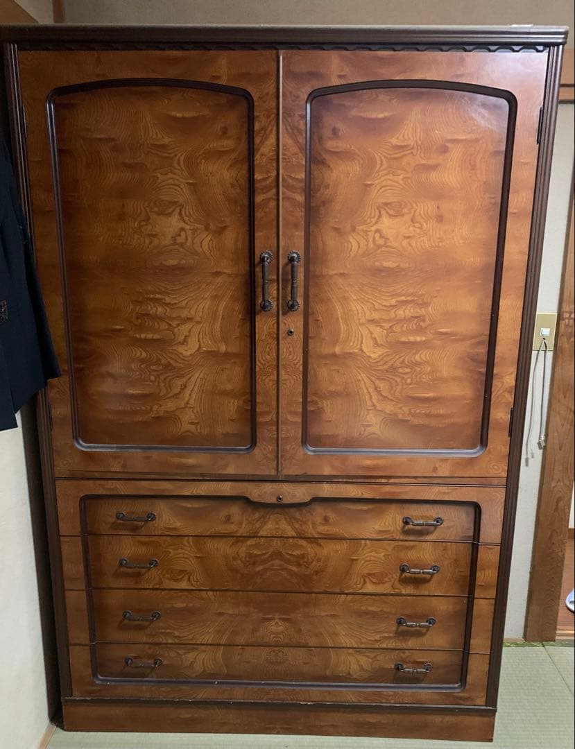 木製箪笥 棚付き 4引き出し ブラウン