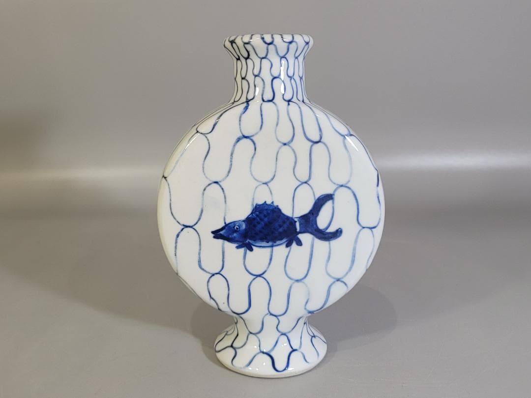 古美術 時代物 五良大甫 呉祥瑞造 染付 網魚紋 花瓶