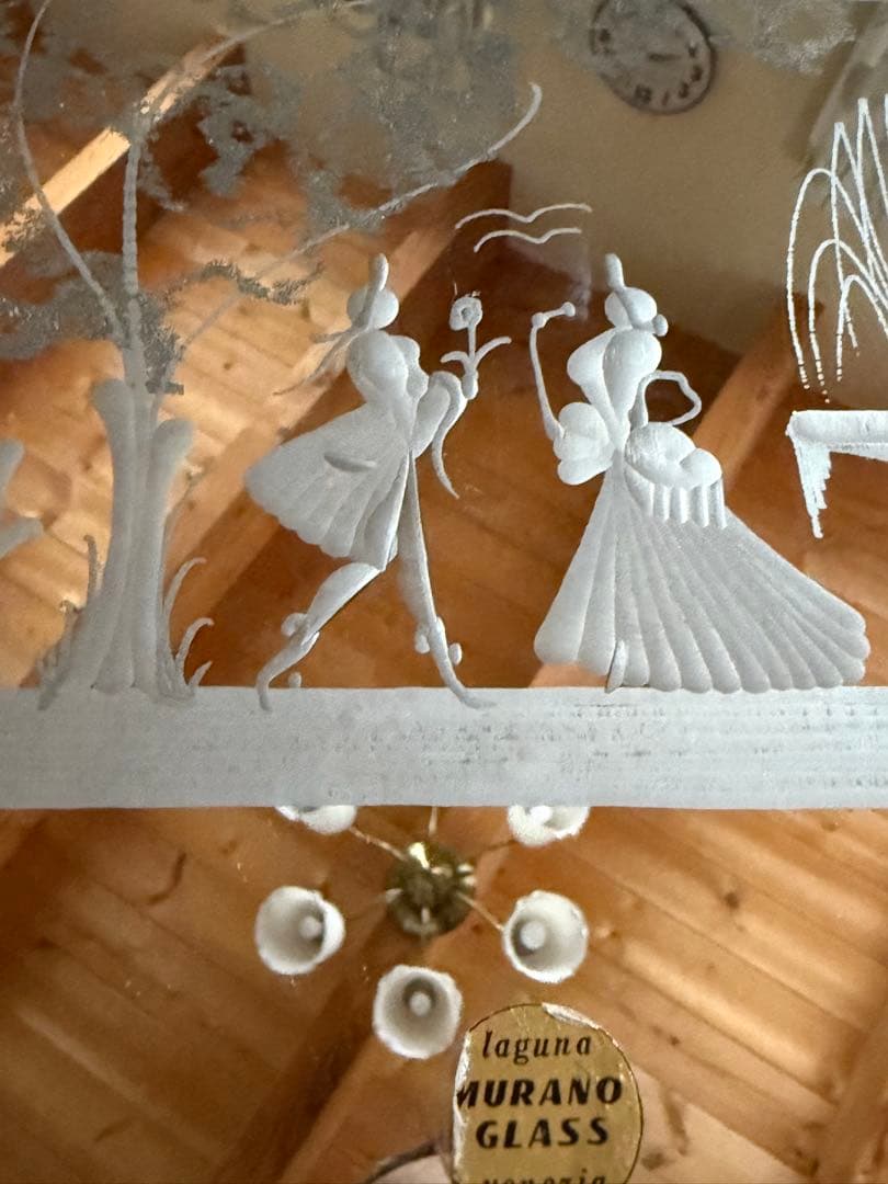 イタリア製 ベネチアンガラス ミラー　ムラーノガラス　金彩　ビンテージ