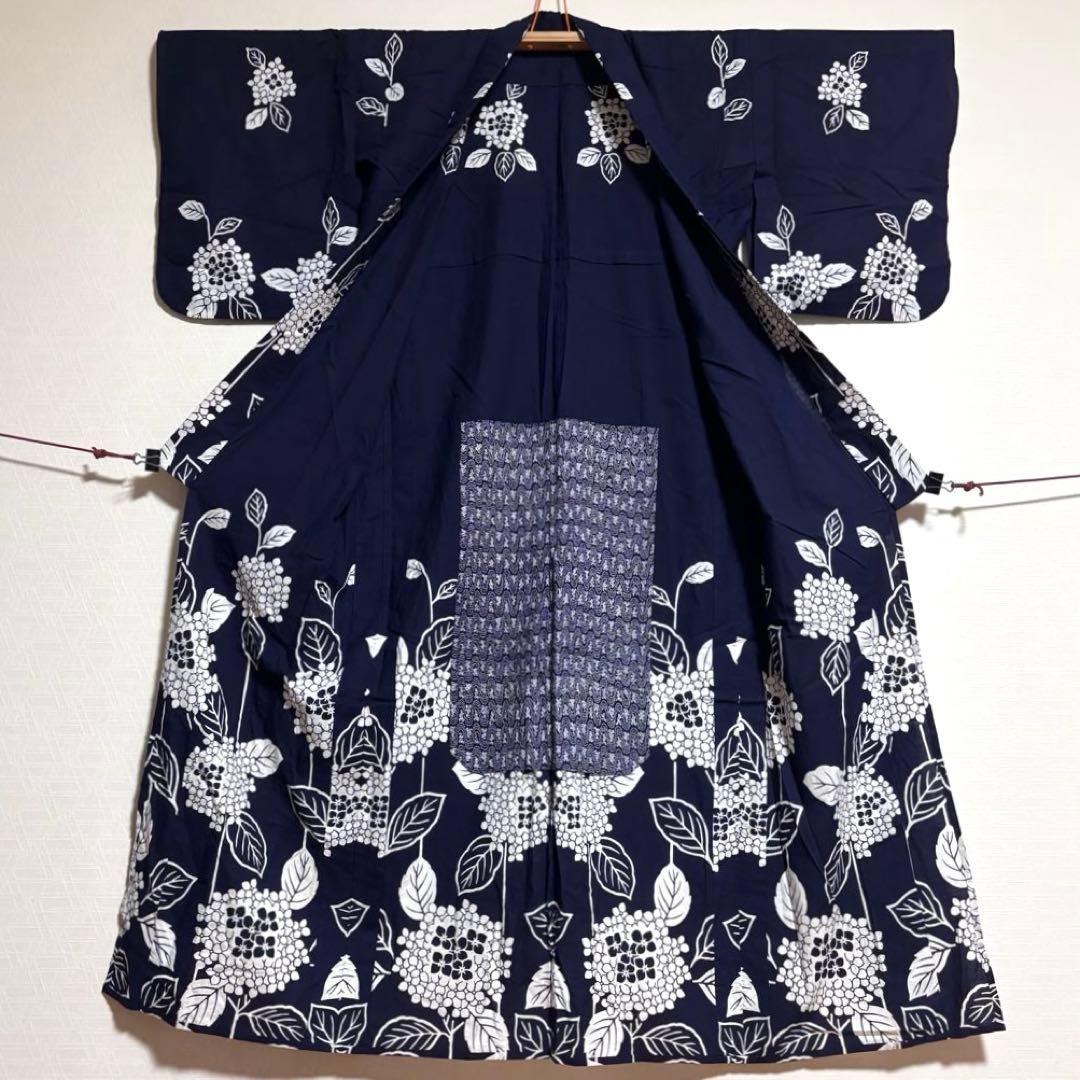 【浴衣】 手縫い 花模様 居敷当てあり 着物 身丈約156.5.cm