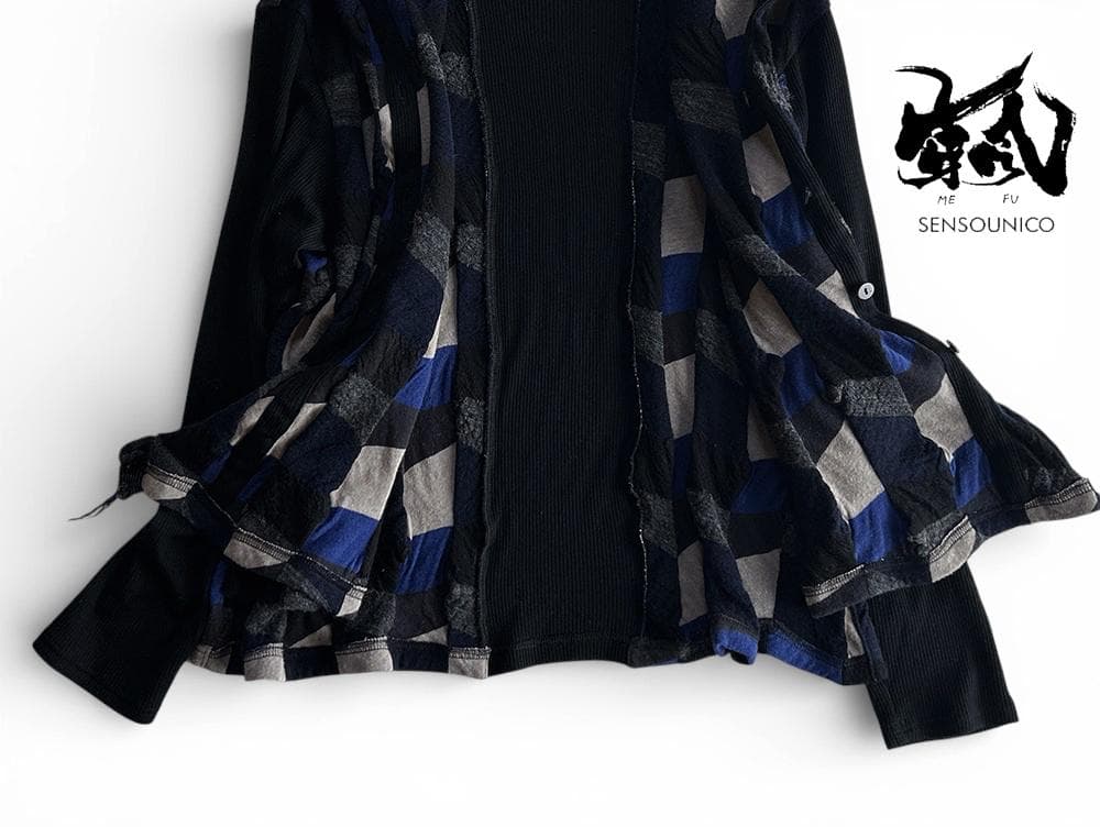 芽風/センソユニコ 異素材ドッキング 袖リブ 2WAY 立体ニットカーディガン