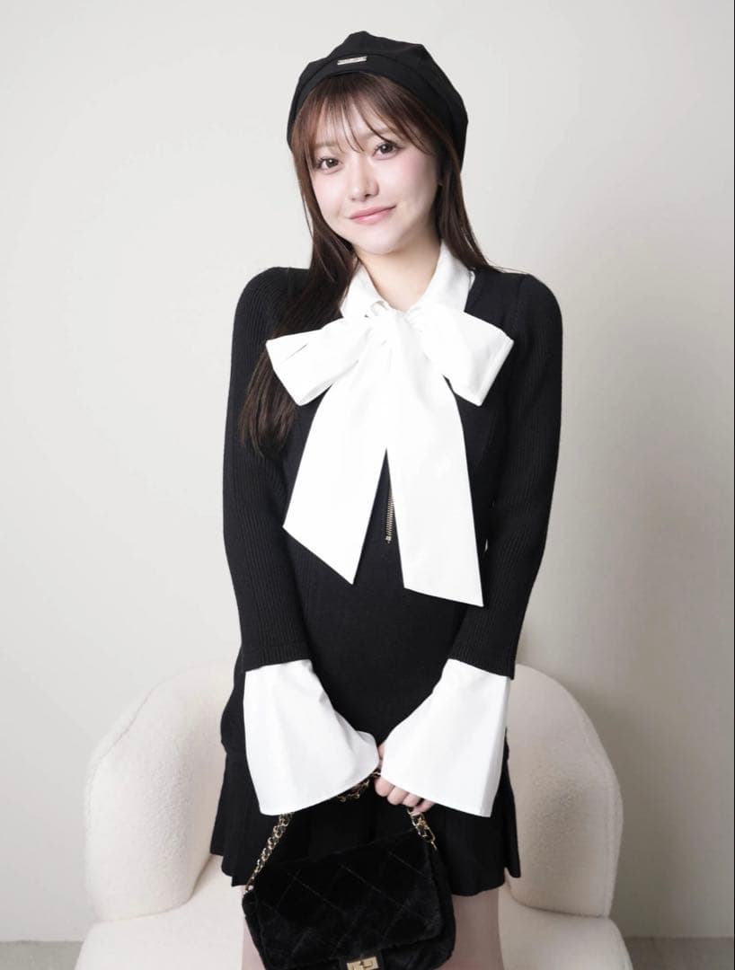 LIP SERVICE フロントZIPニットプリーツワンピース