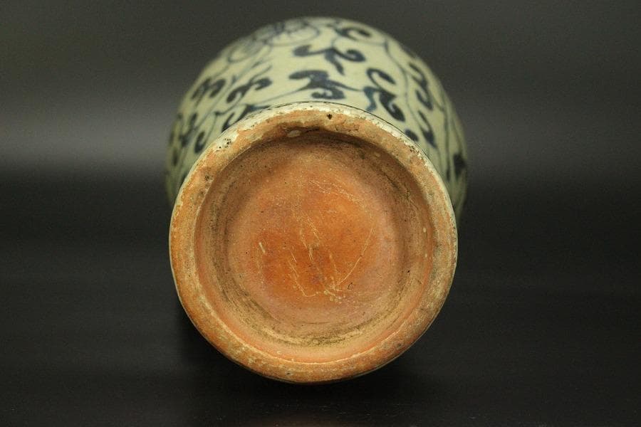 中国美術 青花 纏枝蓮花紋 双耳瓶 高29.5cm(LC136)