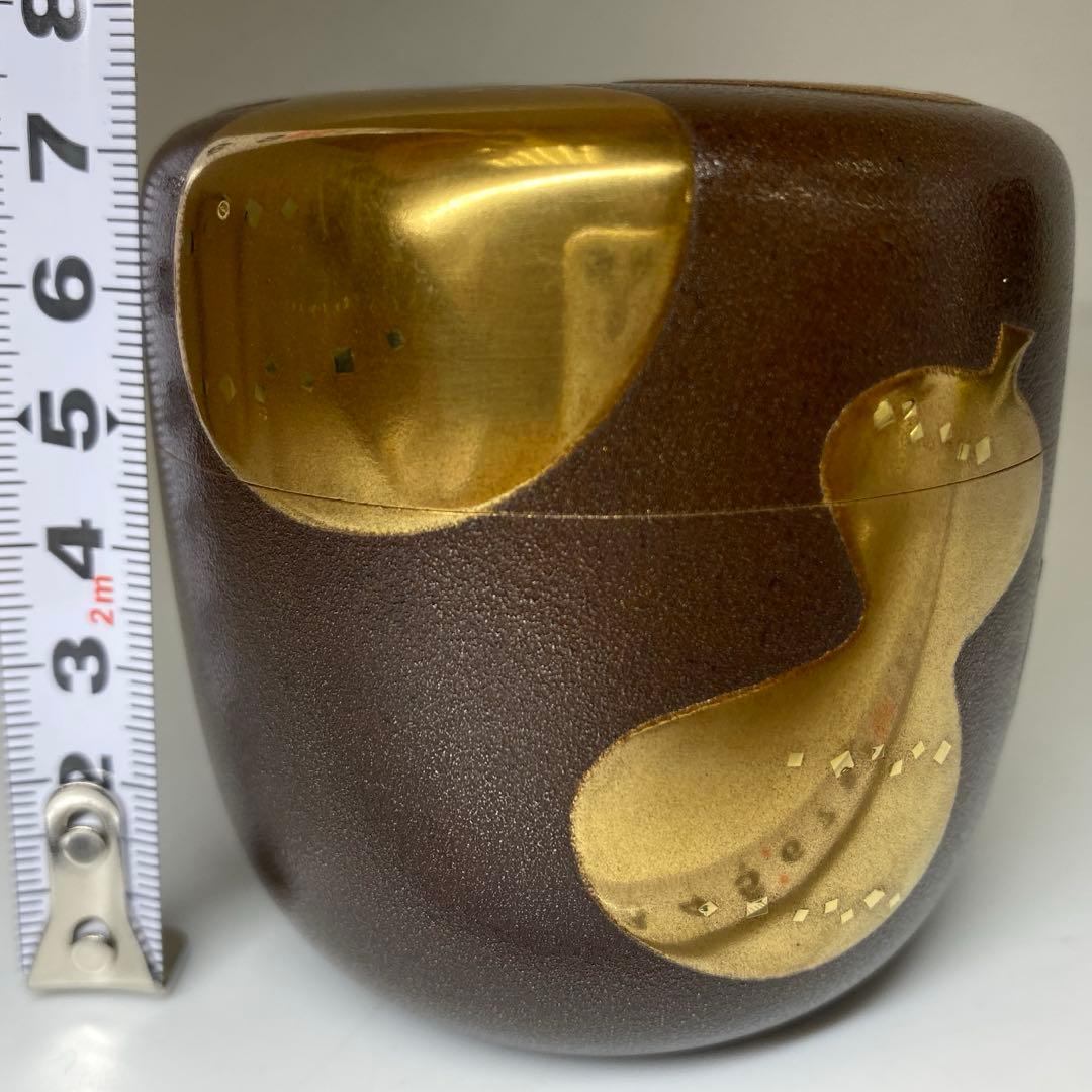 吉田華正造　六瓢蒔絵　銀錆塗　内銀地　大棗　高さ7.3cm東N7-1118☆2F