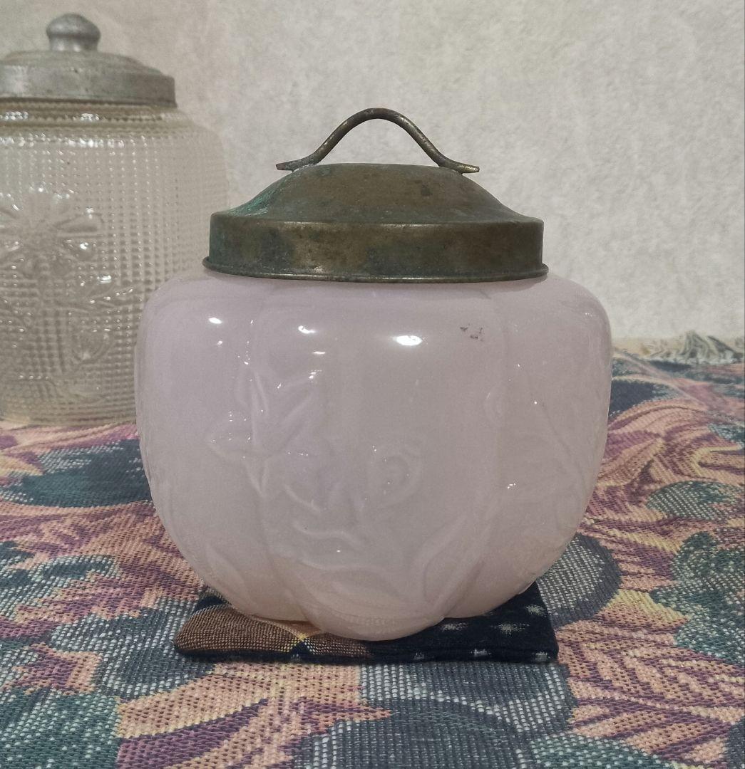 大正時代 乳白色桜色 飴屋瓶 砂糖瓶 あめや瓶 氷コップ