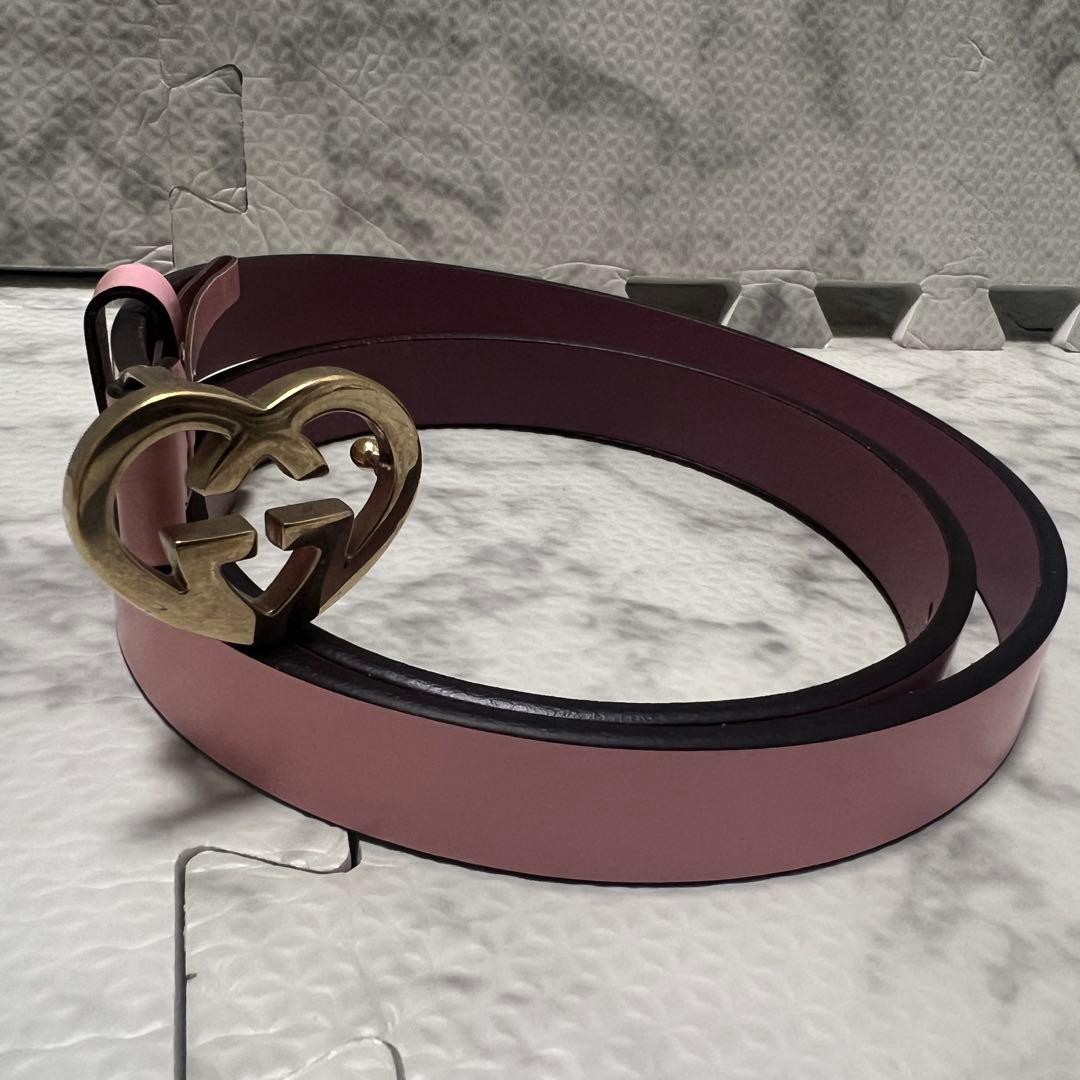 極美品✨グッチ ベルト ダブルG ハート ゴールド ピンク レザー 245883