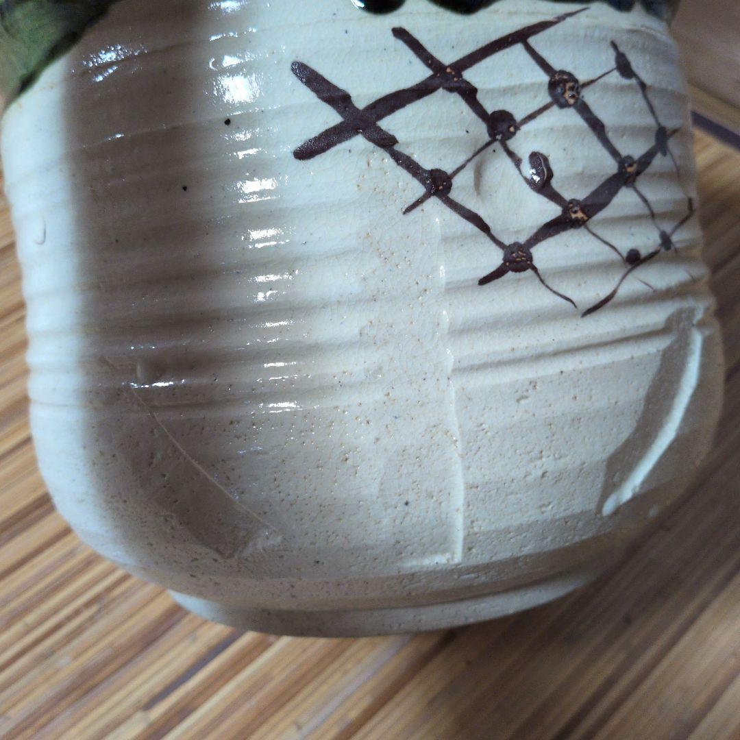 茶道具 蓋つき　水屋　水屋瓶　水がめ　織部　われ蓋つき　箱なし