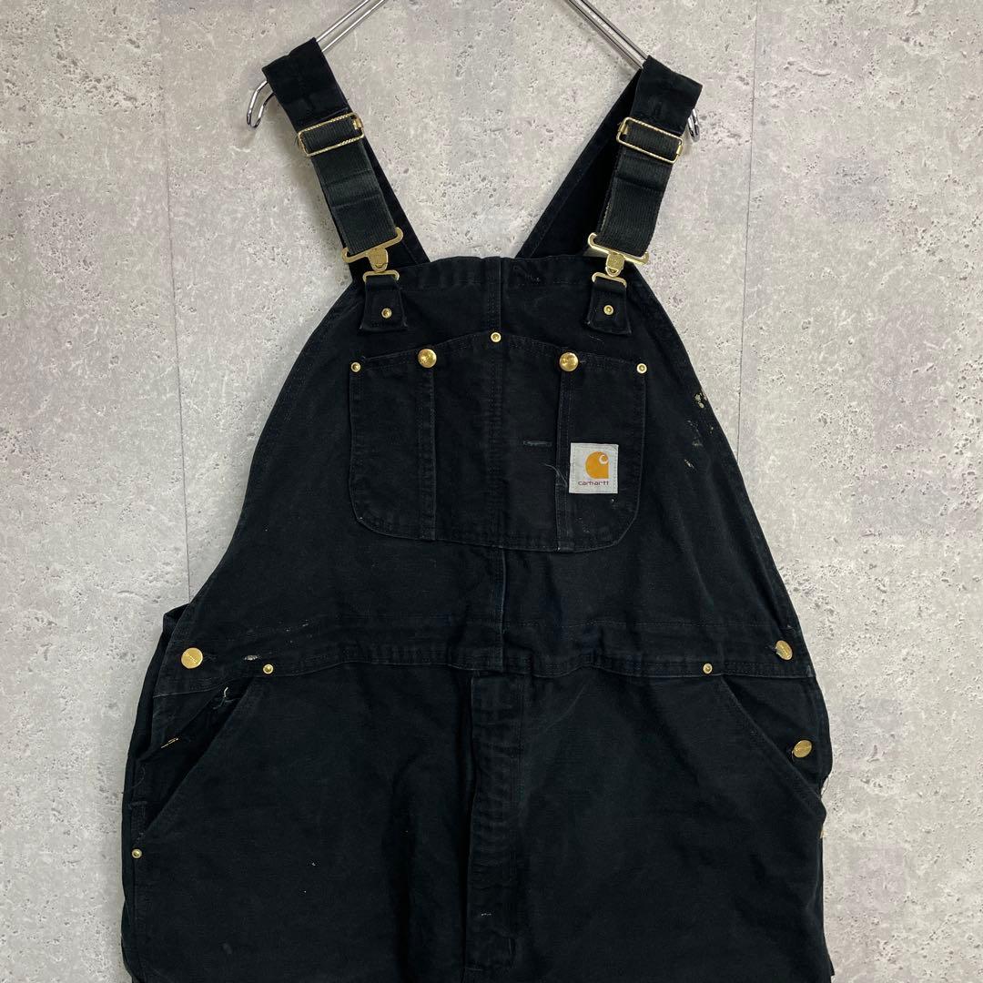 カーハート　USA製ブラックオーバーオールダック地　ダブルニー W46 L30