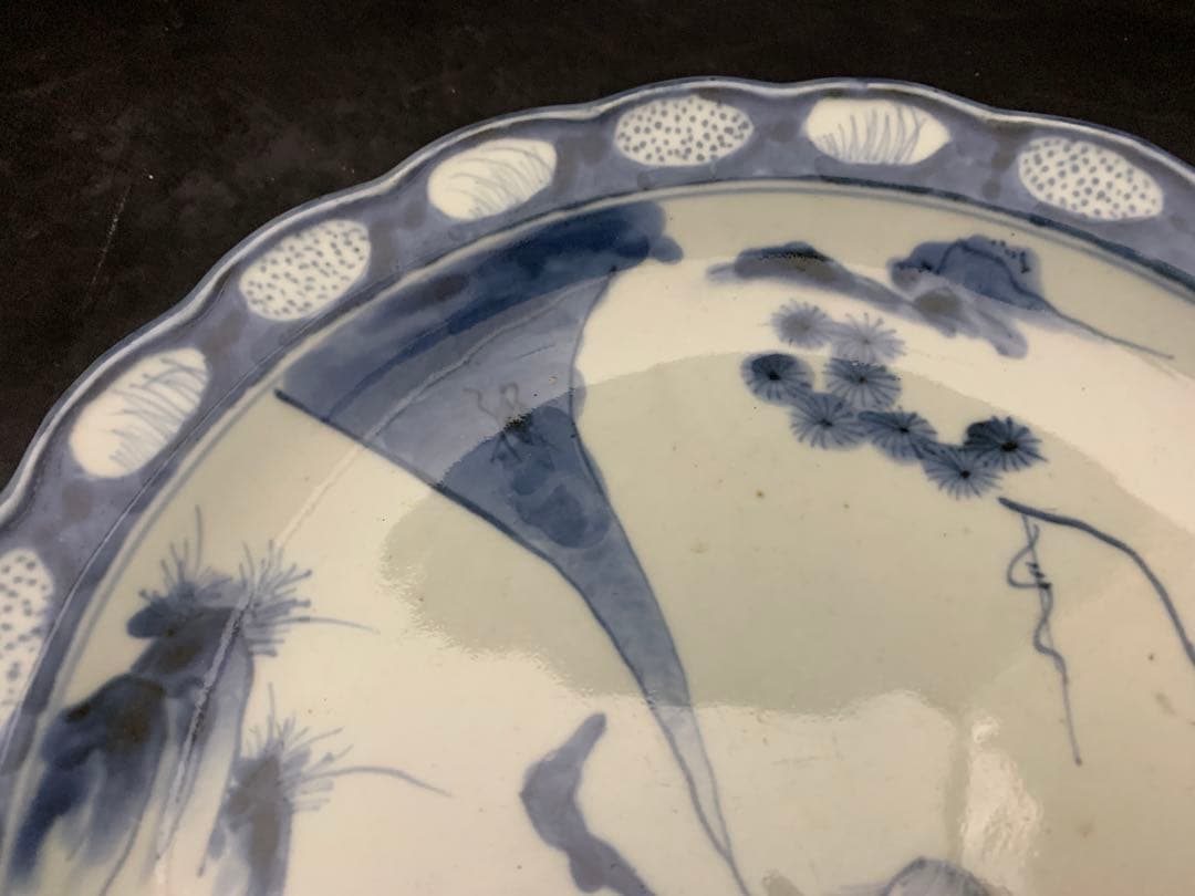 古伊万里　　鉄拐仙人染付図輪花皿　約直径27㎝