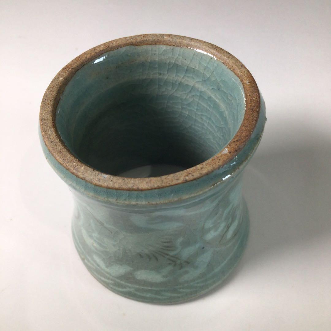 Ｒ９４１　皆具　『李貞夏造』『象嵌雲鶴文』『高麗青磁皆具』　共箱　茶道具