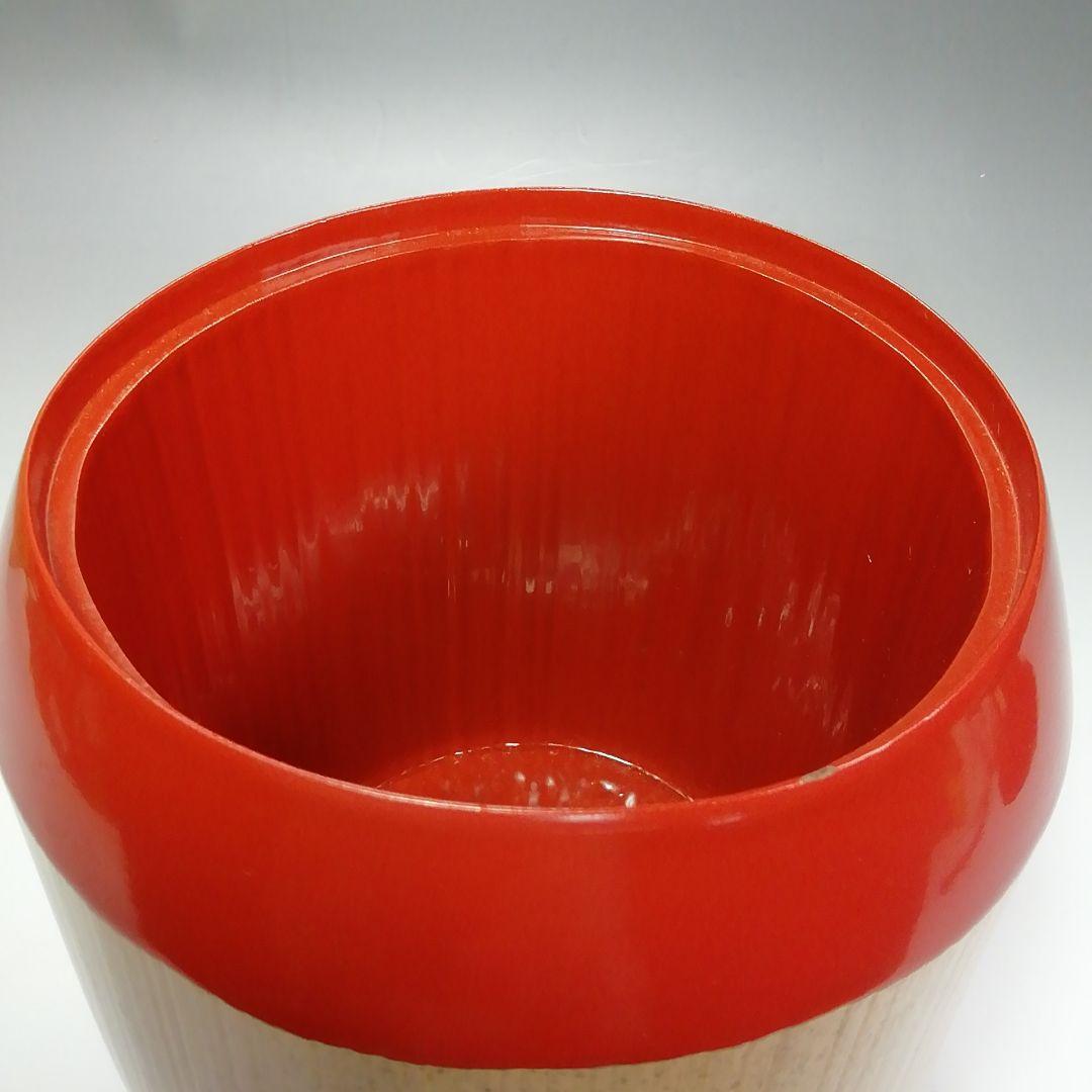 Ｓ４１０　水指　『太鼓胴　朱竹水指』『塗師　助田宗明作』　共箱　茶道具