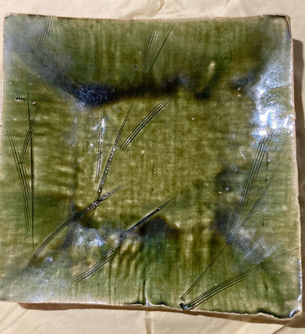 【値下げ】【真作保証】 瀧口喜兵爾 織部 四方皿 共箱・共布