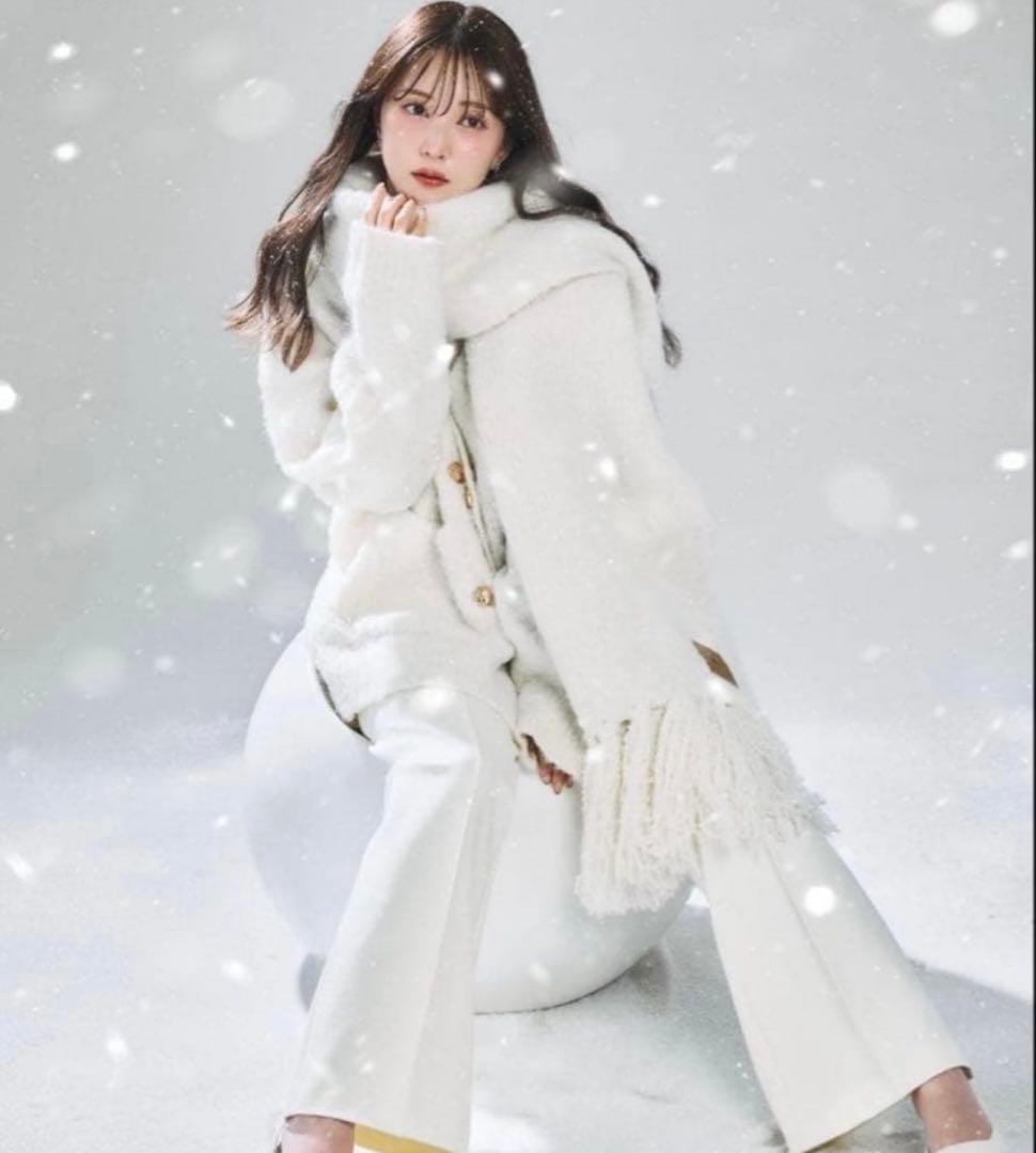 【polaura】ポローラ　マフラーセットオーバーサイズカーディガン　ホワイト