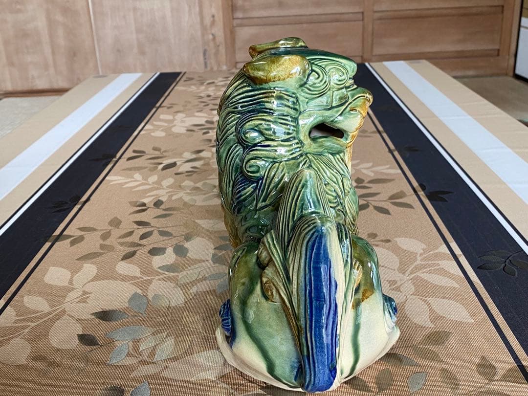 【希少】陶器製 碧青シーサー2体（1体タテ22cmヨコ22cm奥行14cm）