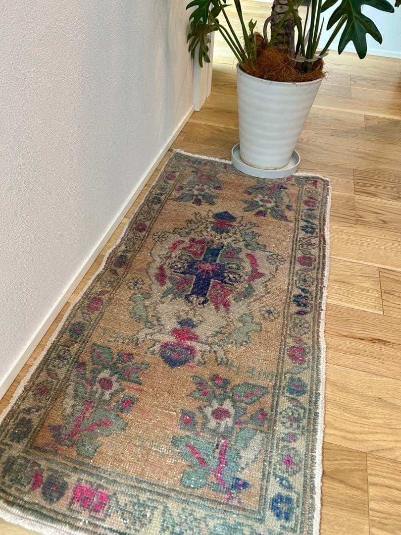 トライバルデザイン ウールラグ 約50×103cm ヴィンテージラグ