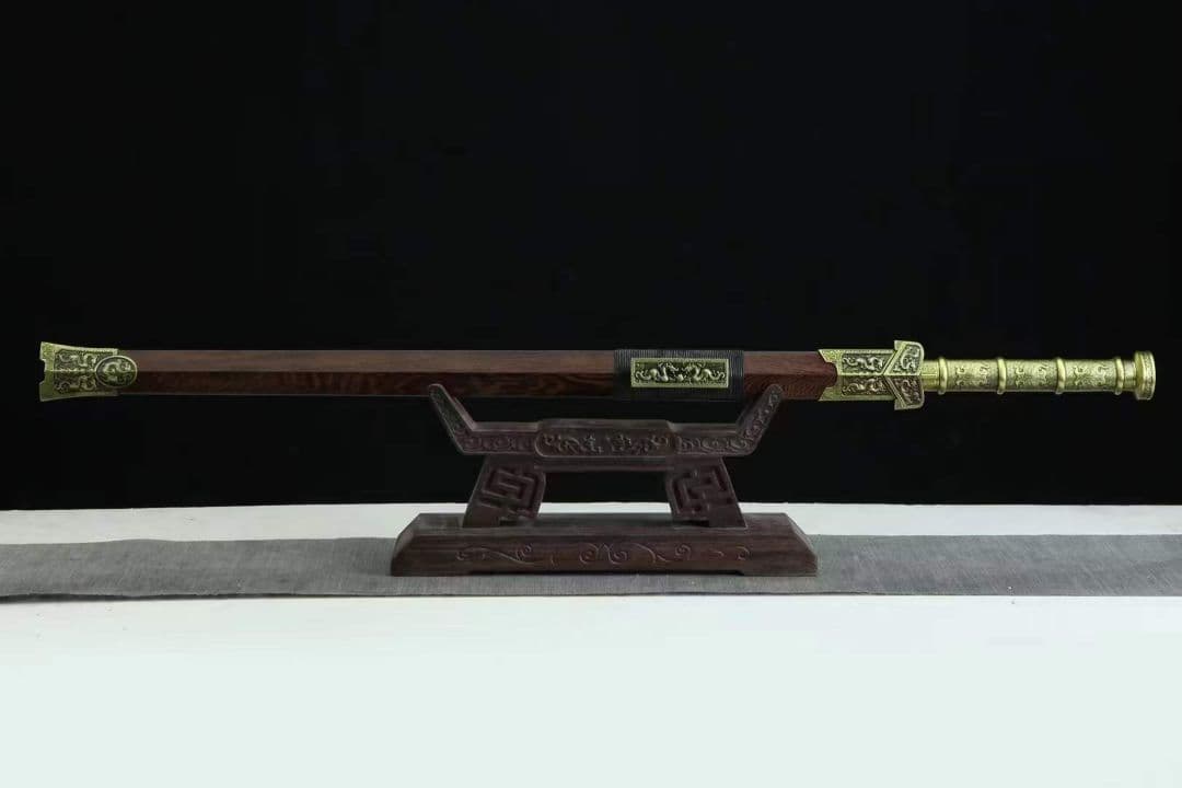 28合金青古銅青龍漢剣（百錬模様金）古兵器 武具　刀装具　日本刀　模造刀 居合刀