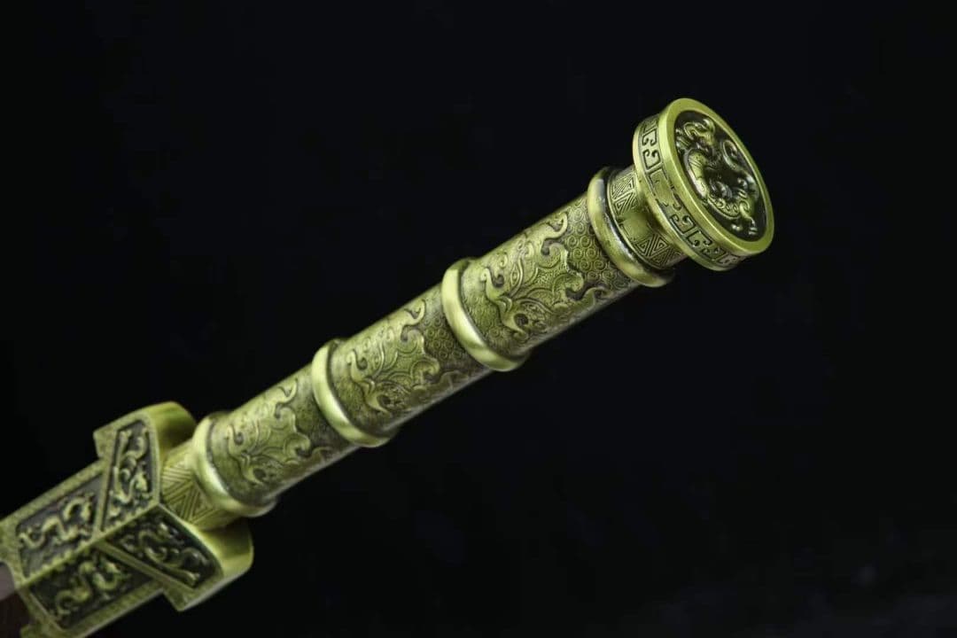 28合金青古銅青龍漢剣（百錬模様金）古兵器 武具　刀装具　日本刀　模造刀 居合刀