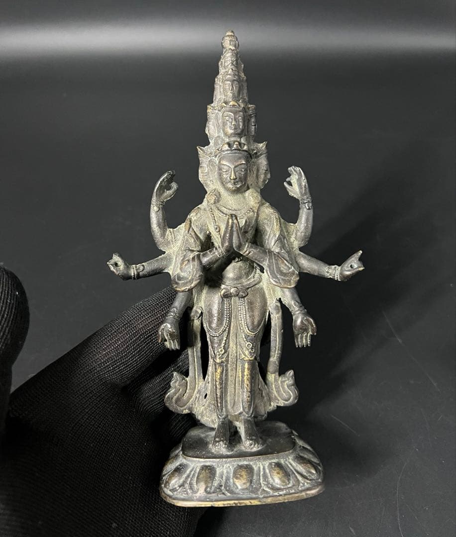 江戸後期 十一面観音菩薩像 古銅 多臂 仏像 高さ19cm◎仏教美術◎古美術庵々