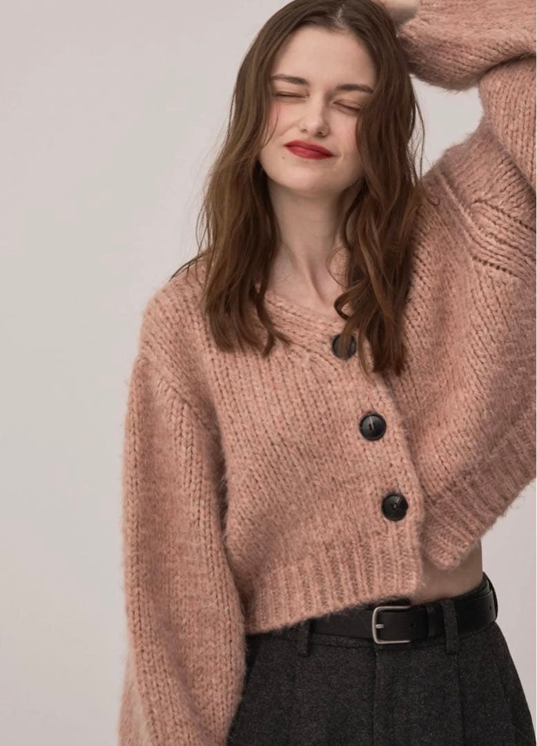 PINUE シャギーMIXニットカーディガン（PINK）