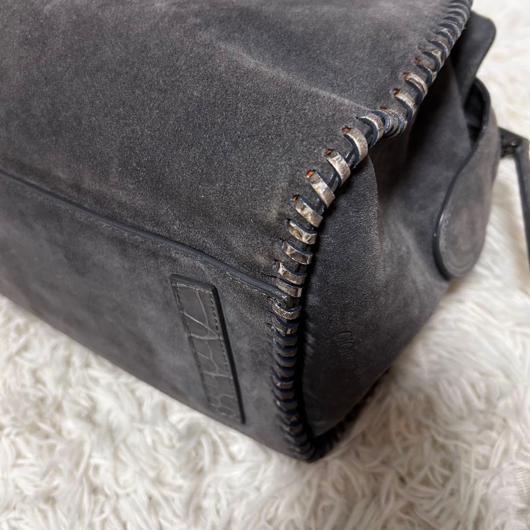 GIORGIO ARMANI スエード　クロコ型押し　ハンドバッグ　ミニボストン