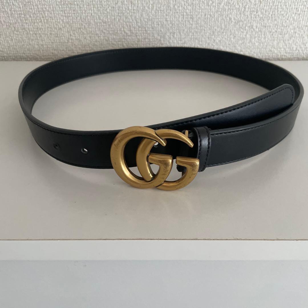 GUCCI 黒 レザー ベルト ダブルG