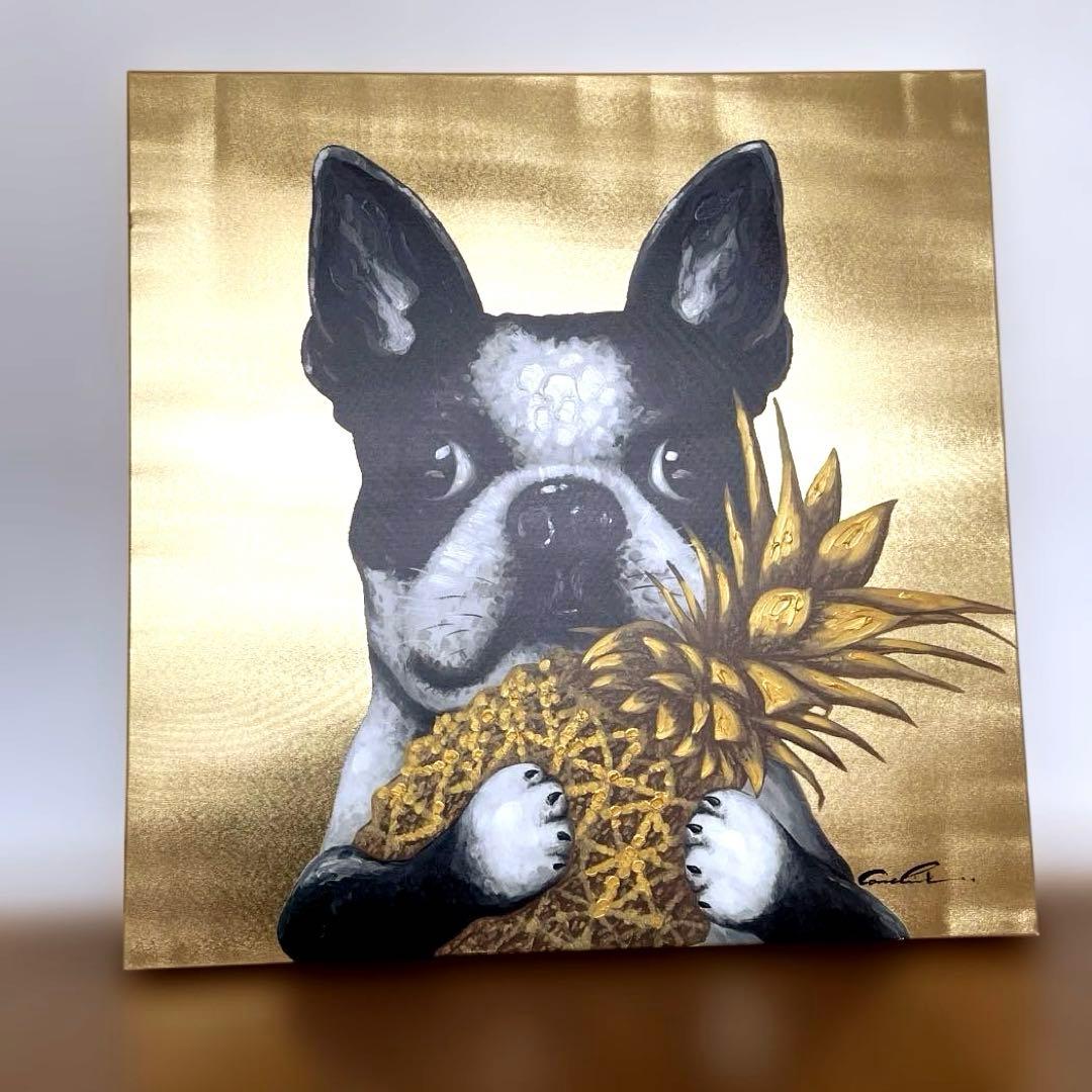 ドッグウィズパイナップル80x80cm アート - リビングハウス