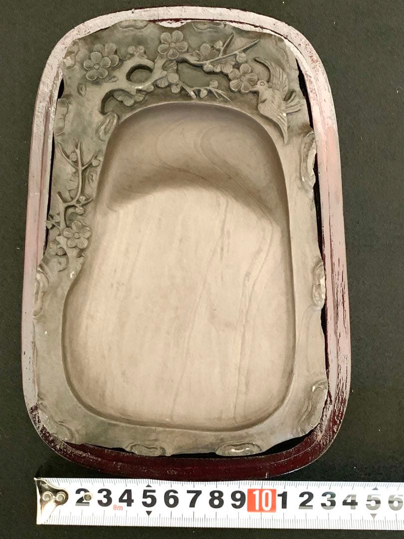 中国端渓硯　天然高級硯石　中国硯　木箱入り　石波模様　アンティーク希少名品