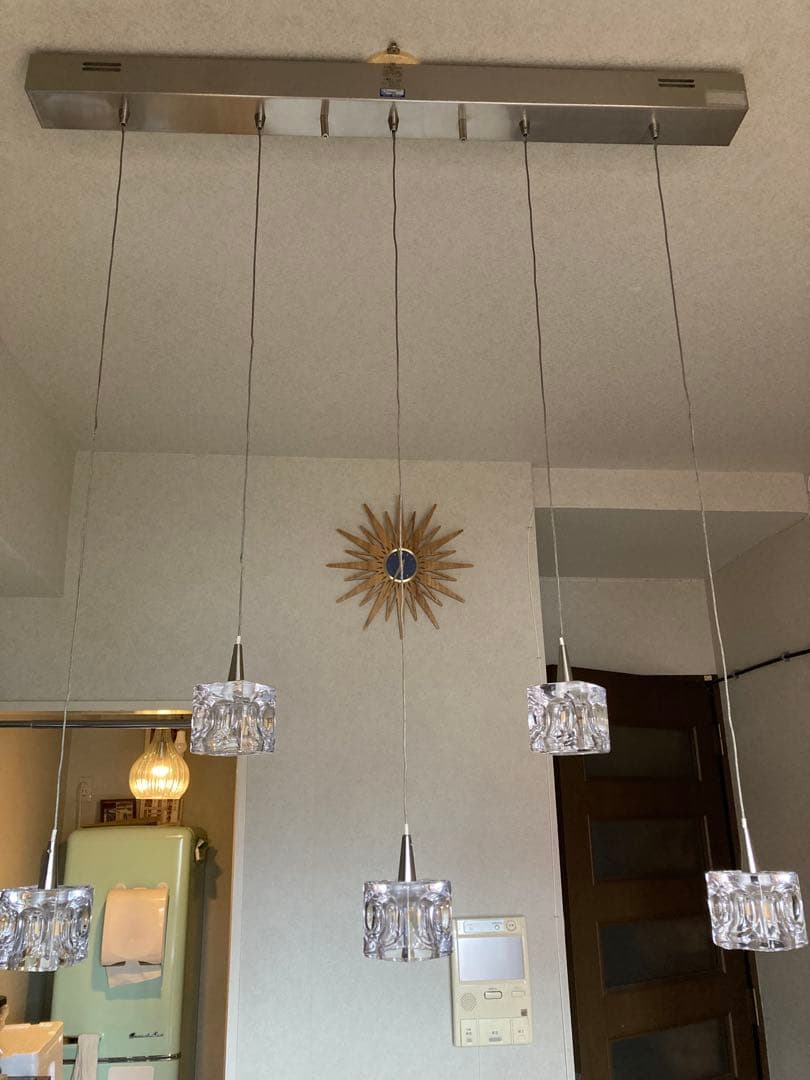 「希少旧型」キシマ　ガラスキューブ　5灯ペンダントライト